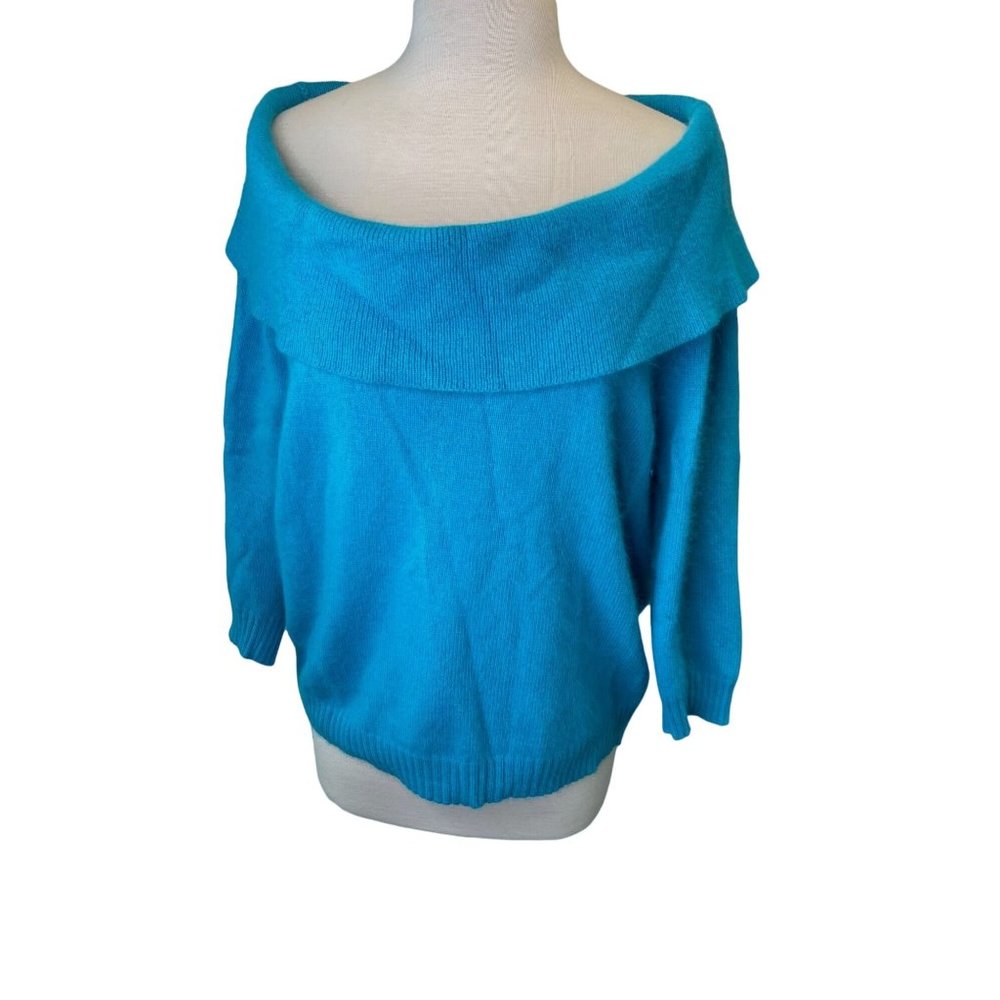 Newport News Jeanology Sweater Women 2X Blue Angora Lambswool Blend Cowl Neck